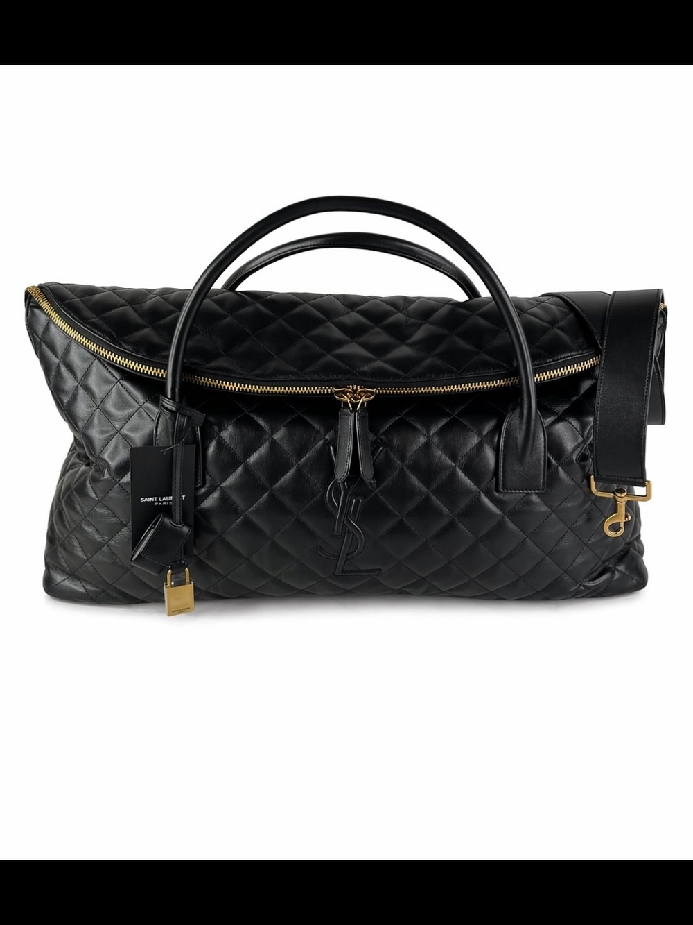 🖤$2950Auth Saint Laurent Quilted Black Leather Weekender Bag BRAND NEW W/ TAGS!